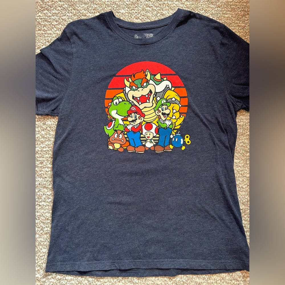 Navy Short-Sleeve Super Mario Character Graphic Tee